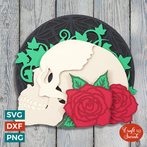 Skull with Roses SVG | Layered Halloween Skull Cutting File