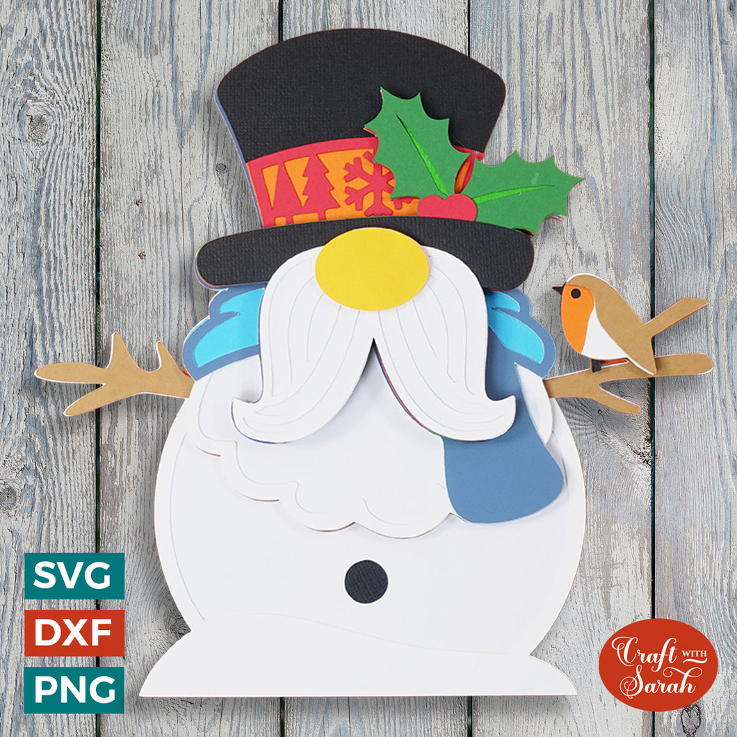 Snowman Gnome SVG | 3D Male Christmas Snowman Gnome Cut File