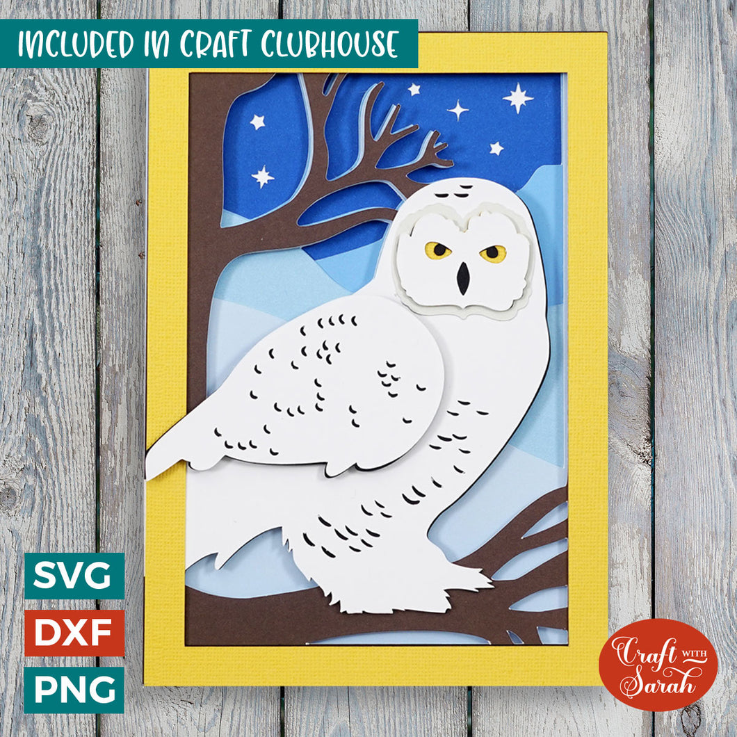 Snowy Owl Card SVG | Layered Winter Owl Greetings Card