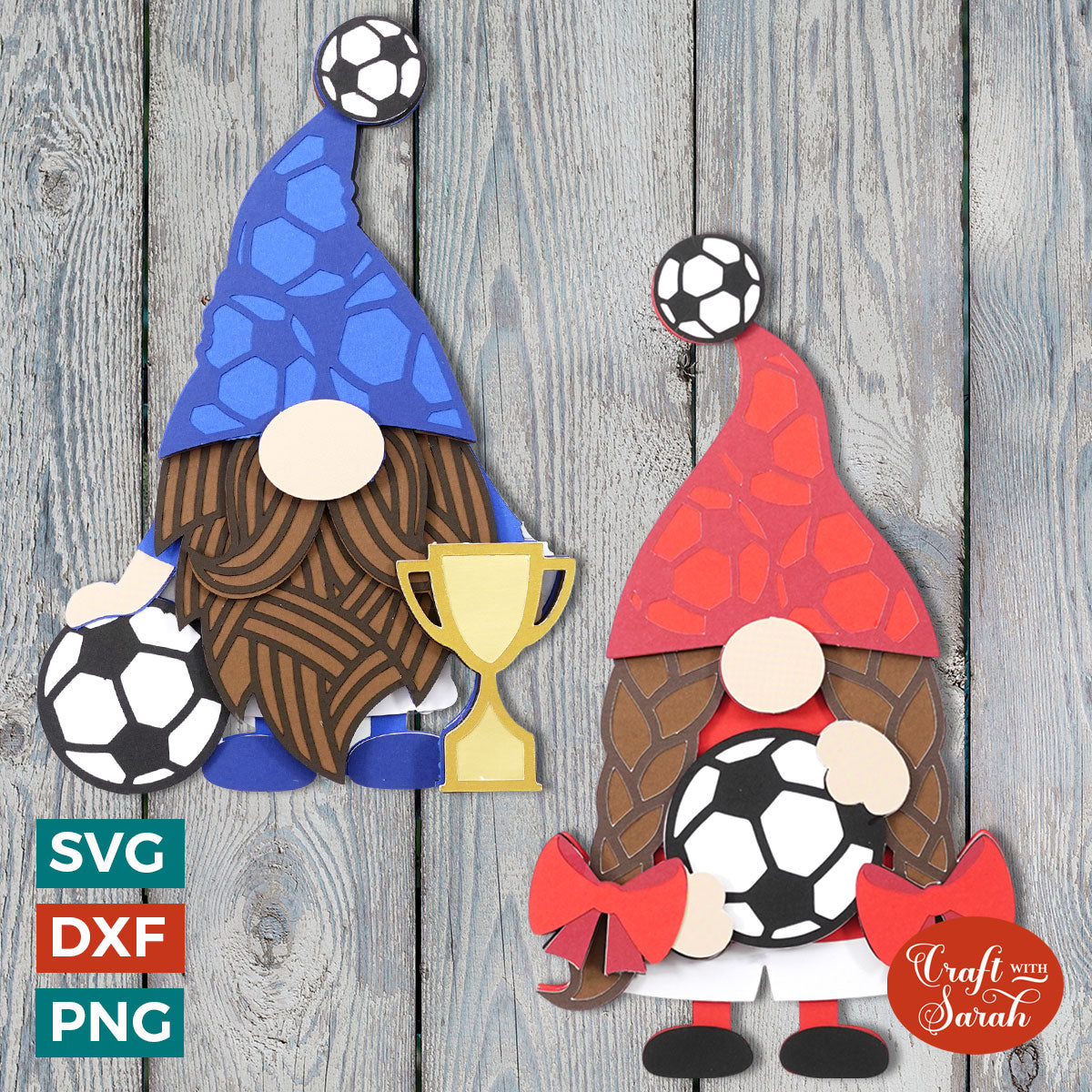 Soccer Gnome Pair | Layered Male and Female Football Gnome SVGs – Craft ...