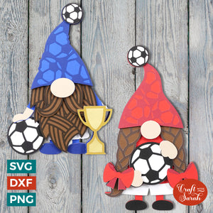 Soccer Gnome Pair | Layered Male and Female Football Gnome SVGs