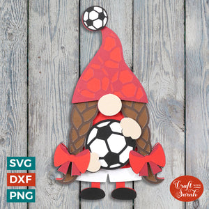 Soccer Gnome SVG | Layered Female Football Gnome Cut File