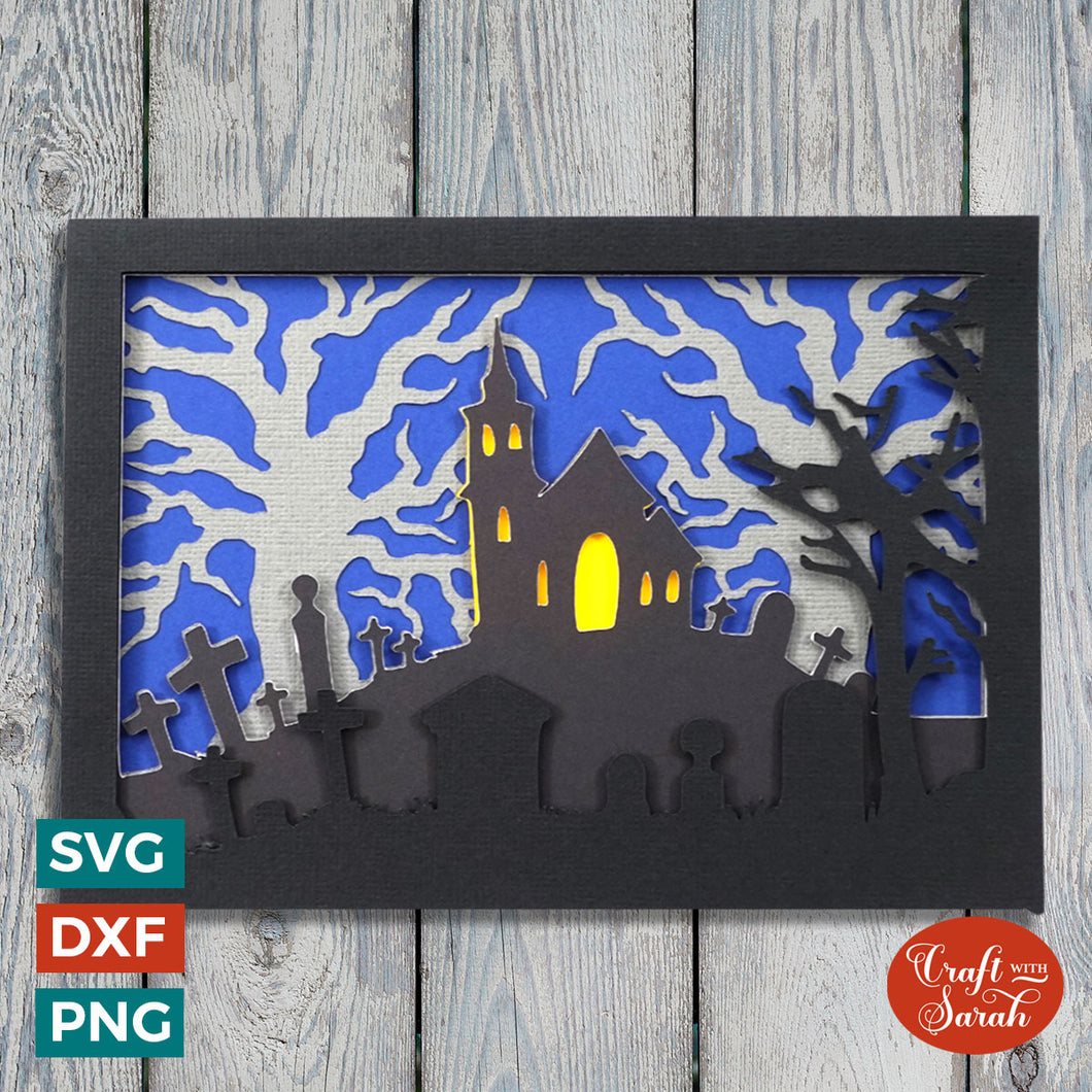 Spooky House Card SVG | Layered Halloween Scene Greetings Card