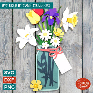 Spring Flowers in Jar SVG | Layered Flower Vase Cutting File