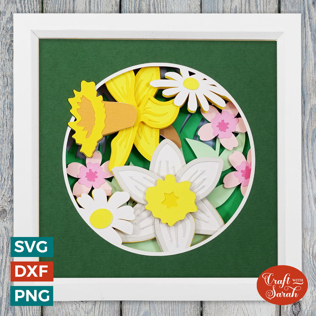 Spring Flowers Shadow Box SVG | Layered Spring Blooms Cutting File