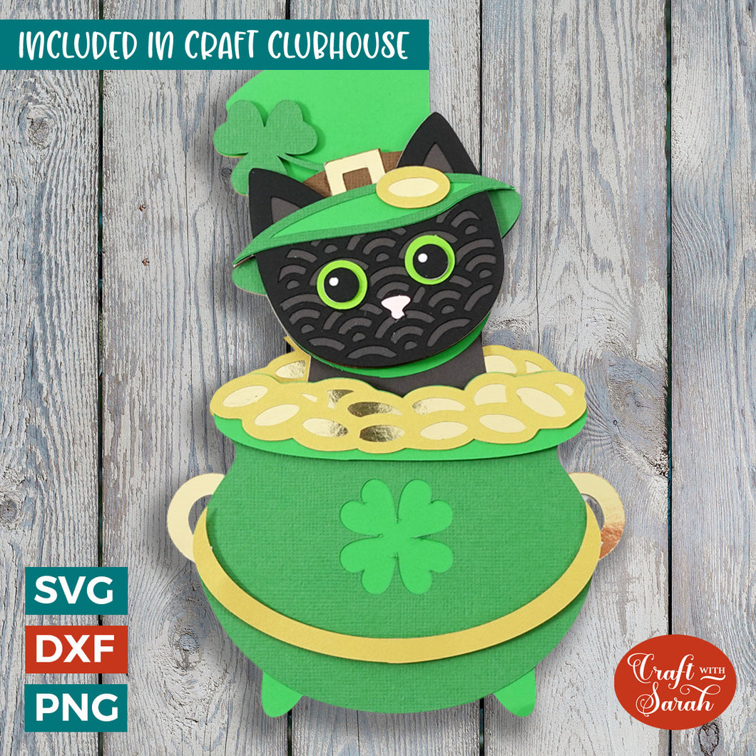 St Patrick's Day Cat SVG | 3D Layered Kitten Cutting File