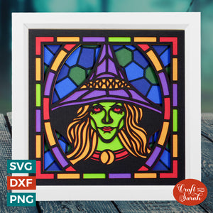 Stained Glass Witch SVG | Layered Halloween Witch Stained Glass Cut Files