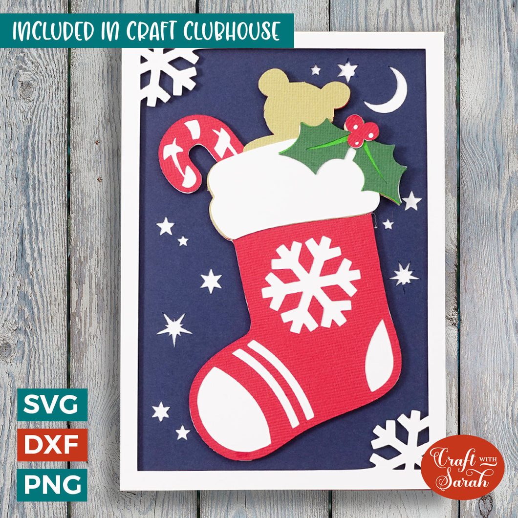 Christmas Stocking Card SVG | Layered Festive Stocking Greetings Card