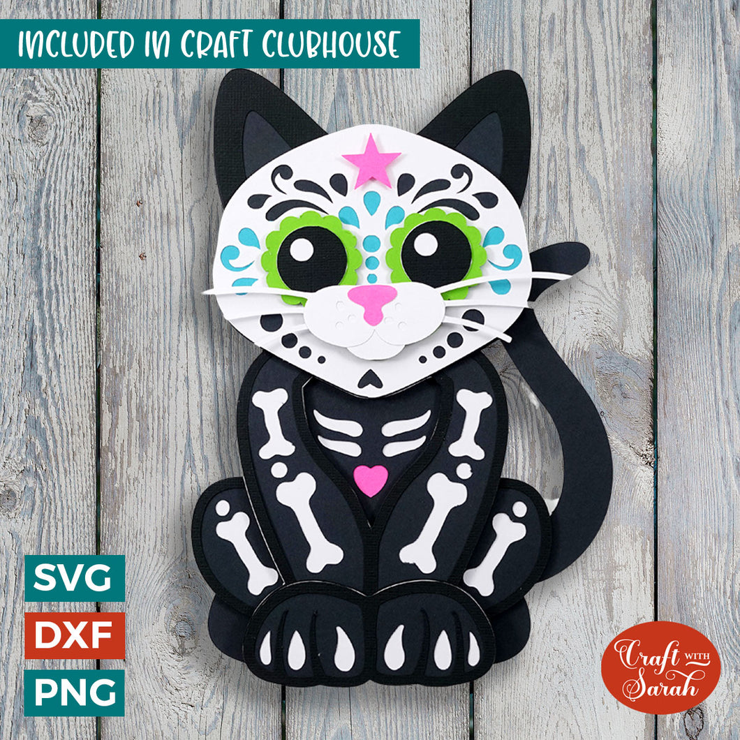 Sugar Skull Cat SVG | 3D Layered Halloween Calavera Cutting File