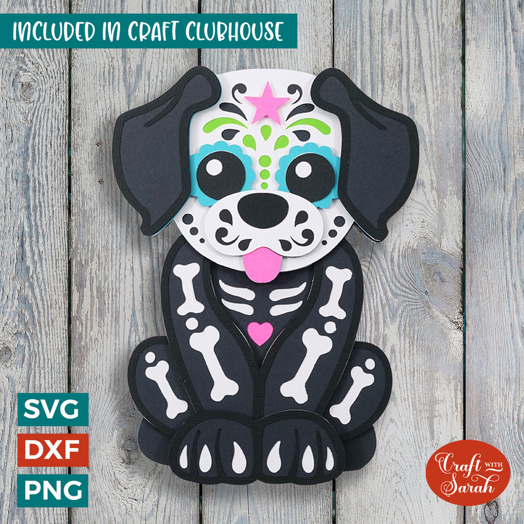 Sugar Skull Dog SVG | 3D Layered Halloween Calavera Cutting File