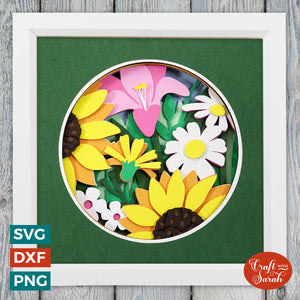 Summer Flowers Shadow Box SVG | Layered Summer Blooms Cutting File