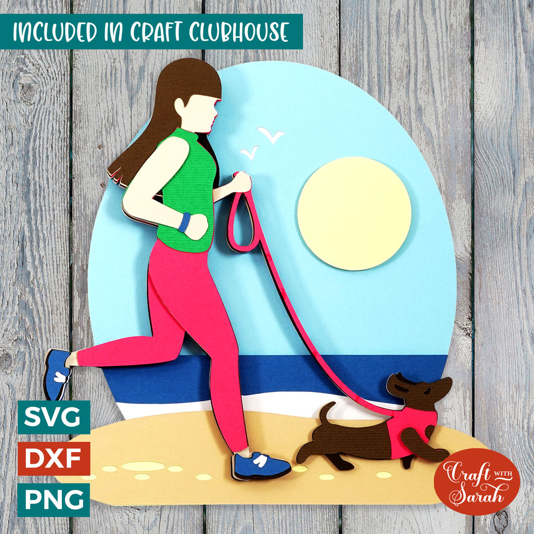 Summer Girl with Dachshund SVG | Layered Running Dog Cutting File