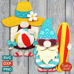 Pair of Summer Gnomes | Layered Holiday Gnome SVGs