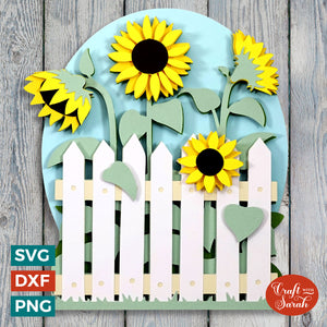 Sunflower with Fence SVG | Layered Sunflower Plant Cutting File