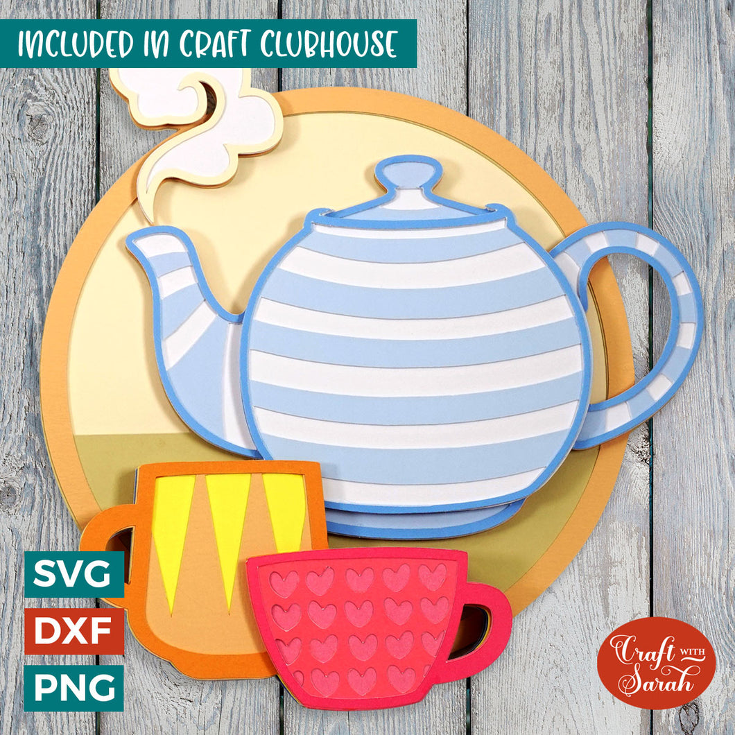 Tea SVG | Layered Teapot and Mug Cutting File