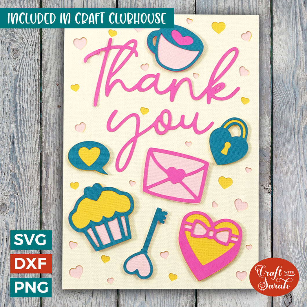 Heart Thank You Card SVG | Layered Thank You Greetings Card Cutting File