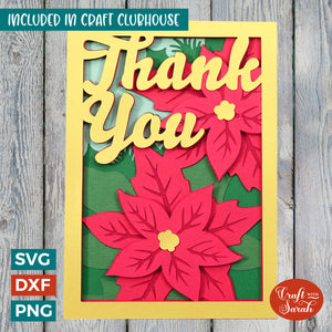 Thank You Poinsettia Card SVG | Layered Poinsettias Greetings Card Cutting File