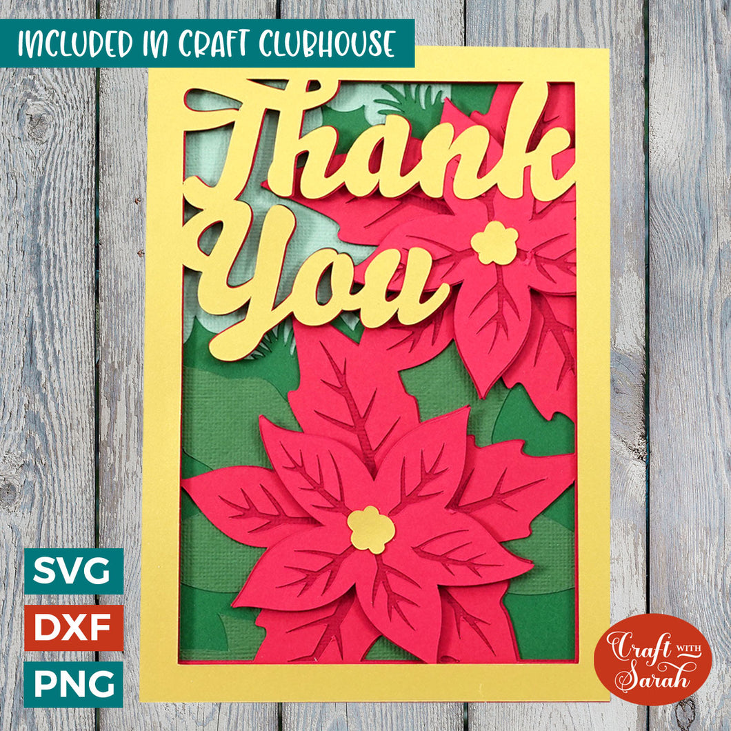 Thank You Poinsettia Card SVG | Layered Poinsettias Greetings Card Cutting File