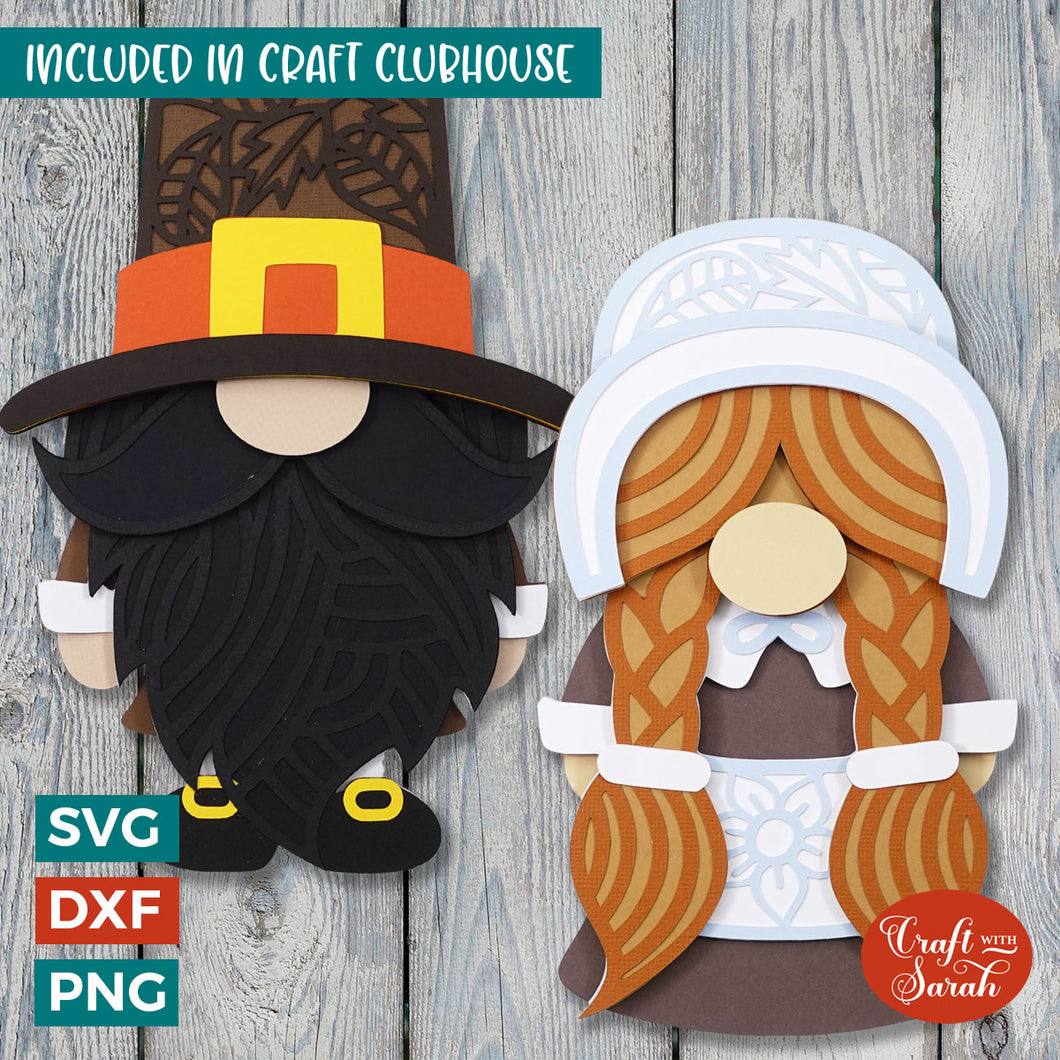 Thanksgiving Gnome SVGs | Male & Female Pilgrim Gnomes