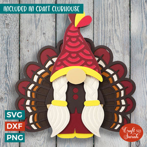 Turkey Gnome SVG | 3D Layered Female Turkey Gonk Cutting File