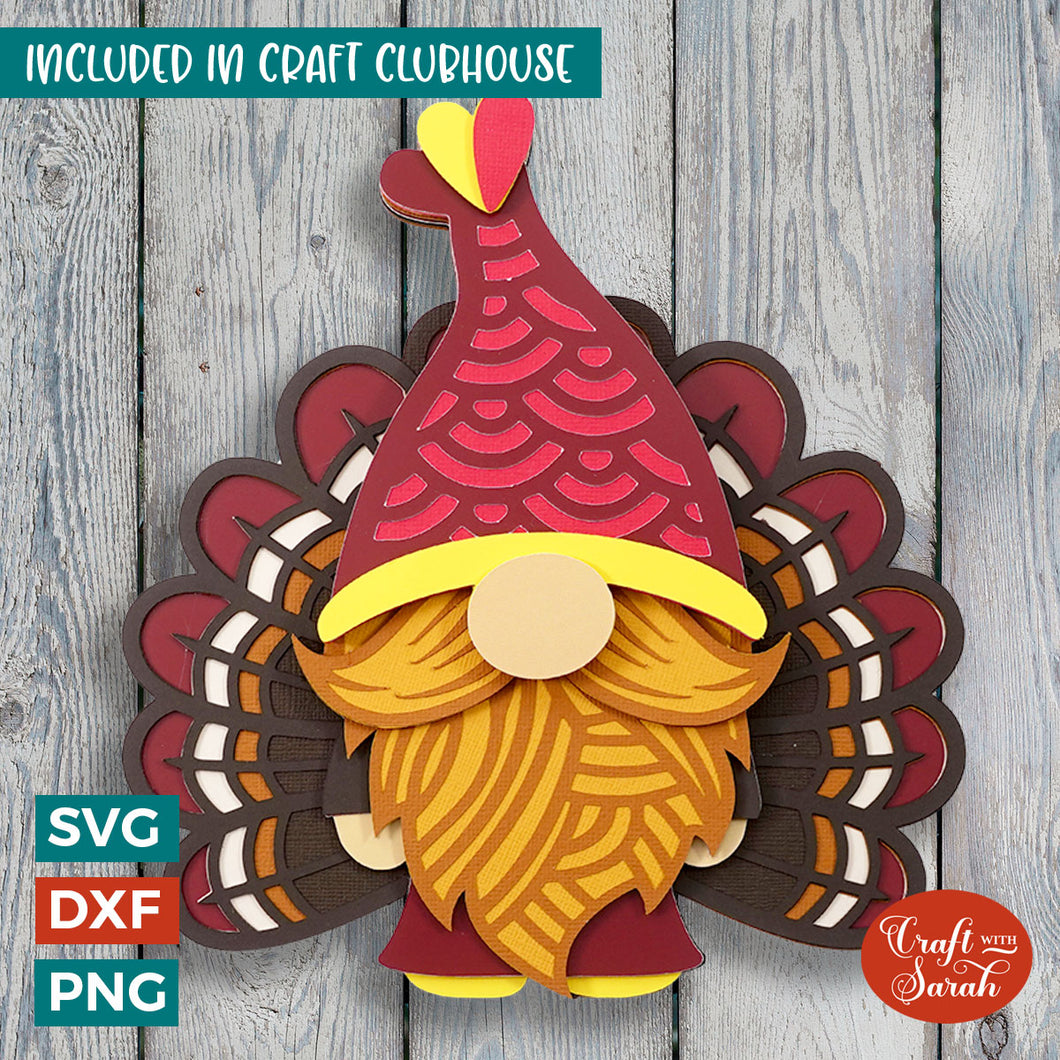 Turkey Gnome SVG | 3D Layered Male Turkey Gonk Cutting File