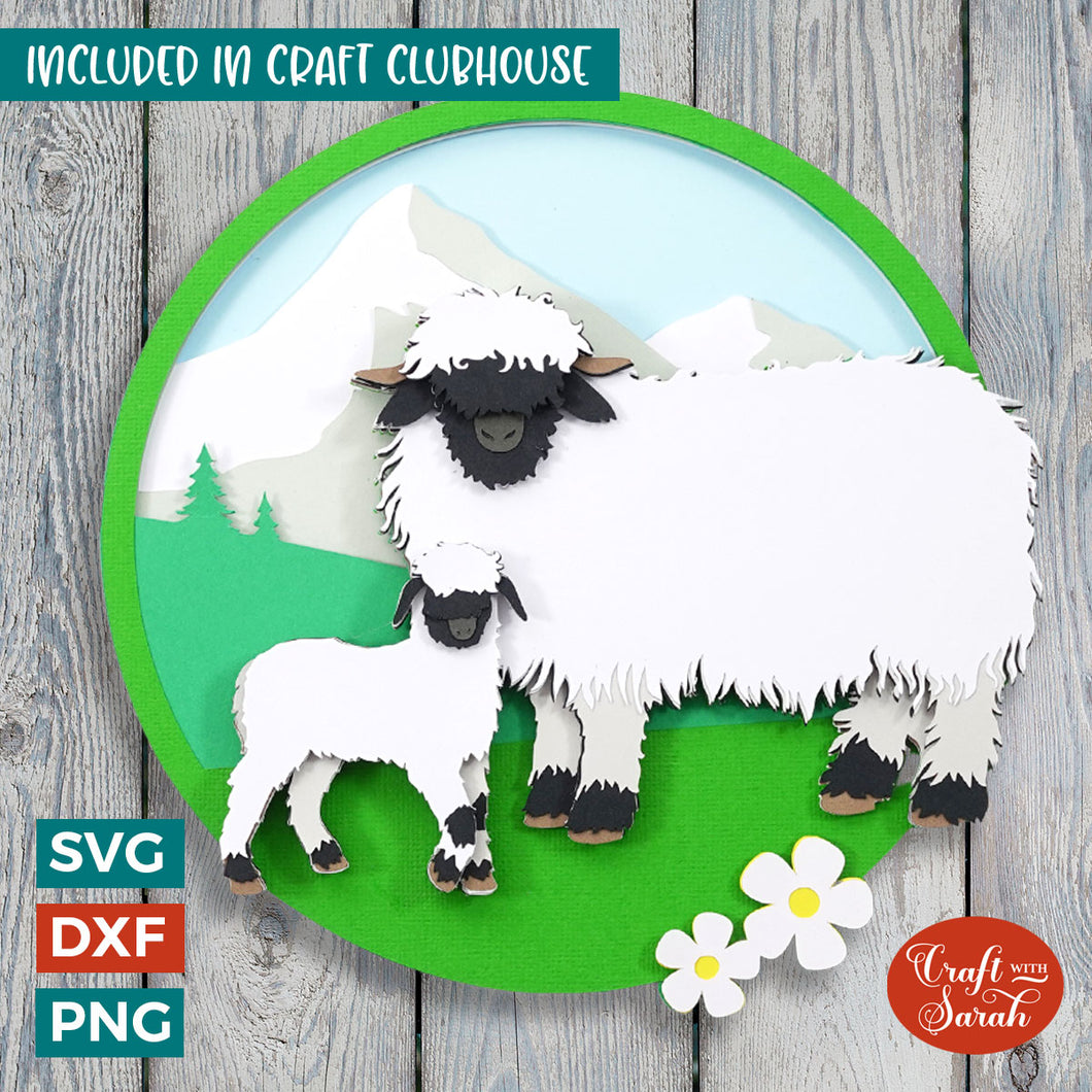 Valais Blacknose SVG | 3D Layered Sheep Mother & Lamb Cutting File