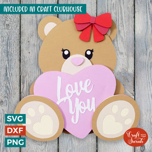 Valentine's Teddy SVG | 3D Layered Female Valentine's Day Bear Cutting File