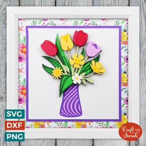 Tulips in Vase SVG | 3D Flowers Cutting File
