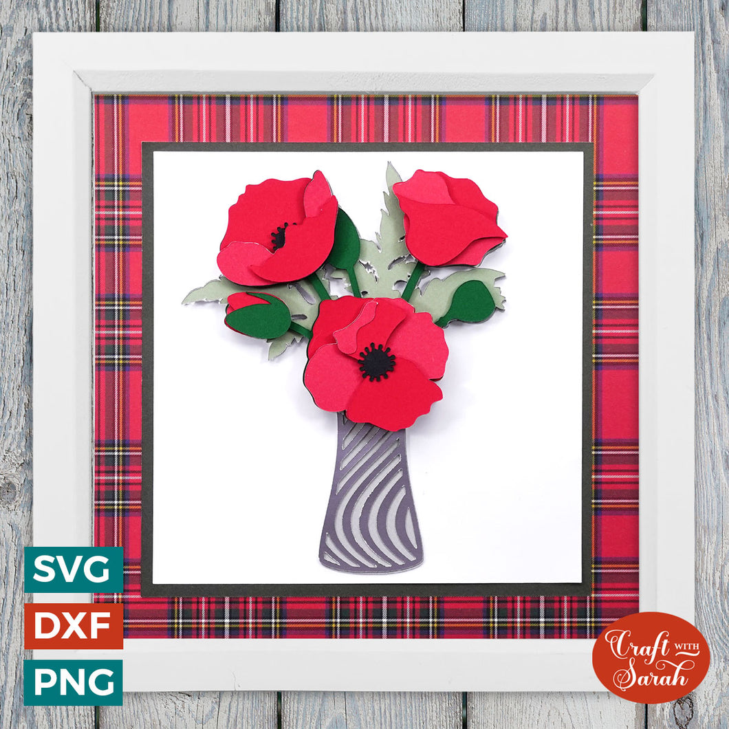 Poppies in Vase SVG | 3D Poppy Flower Cutting File
