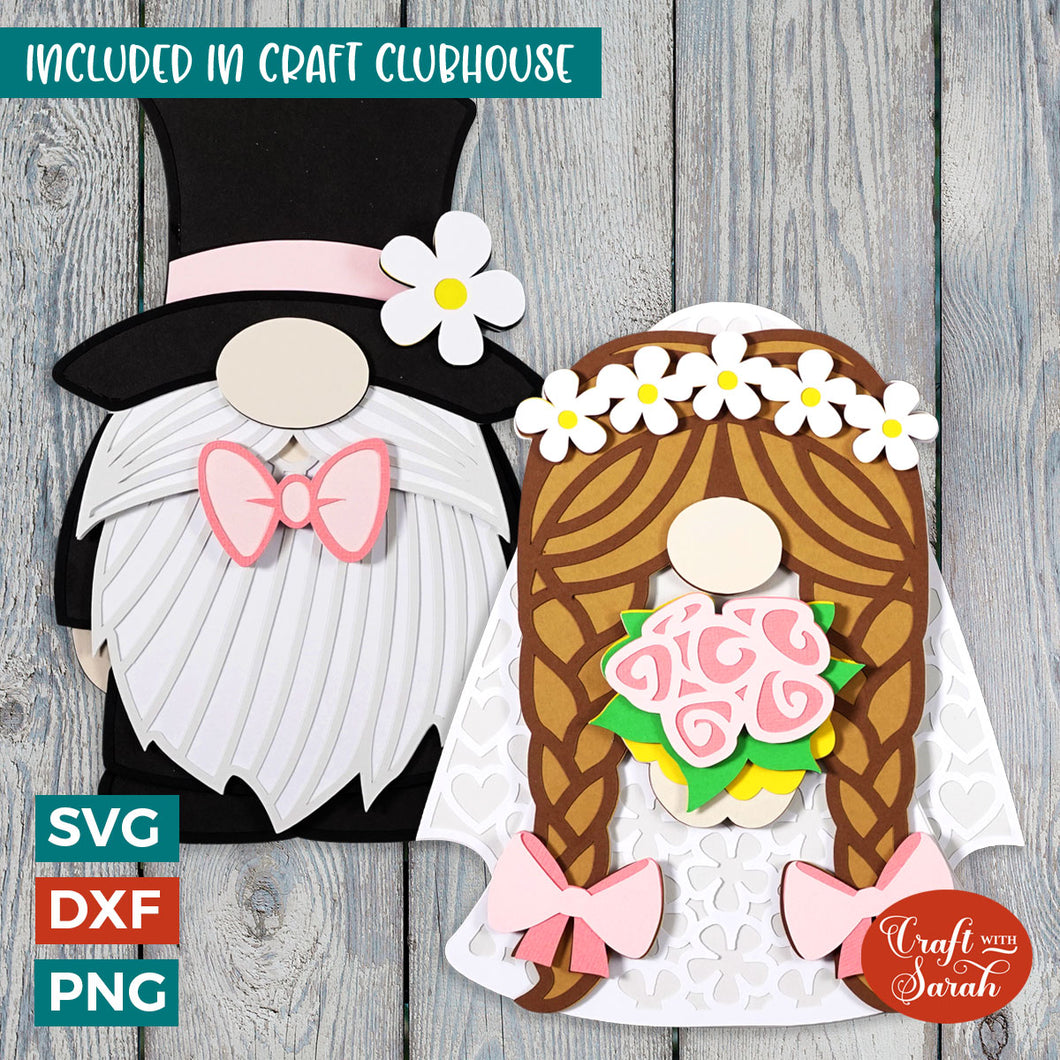 3D Wedding Gnome SVGs | Bride and Groom Marriage Gnomes