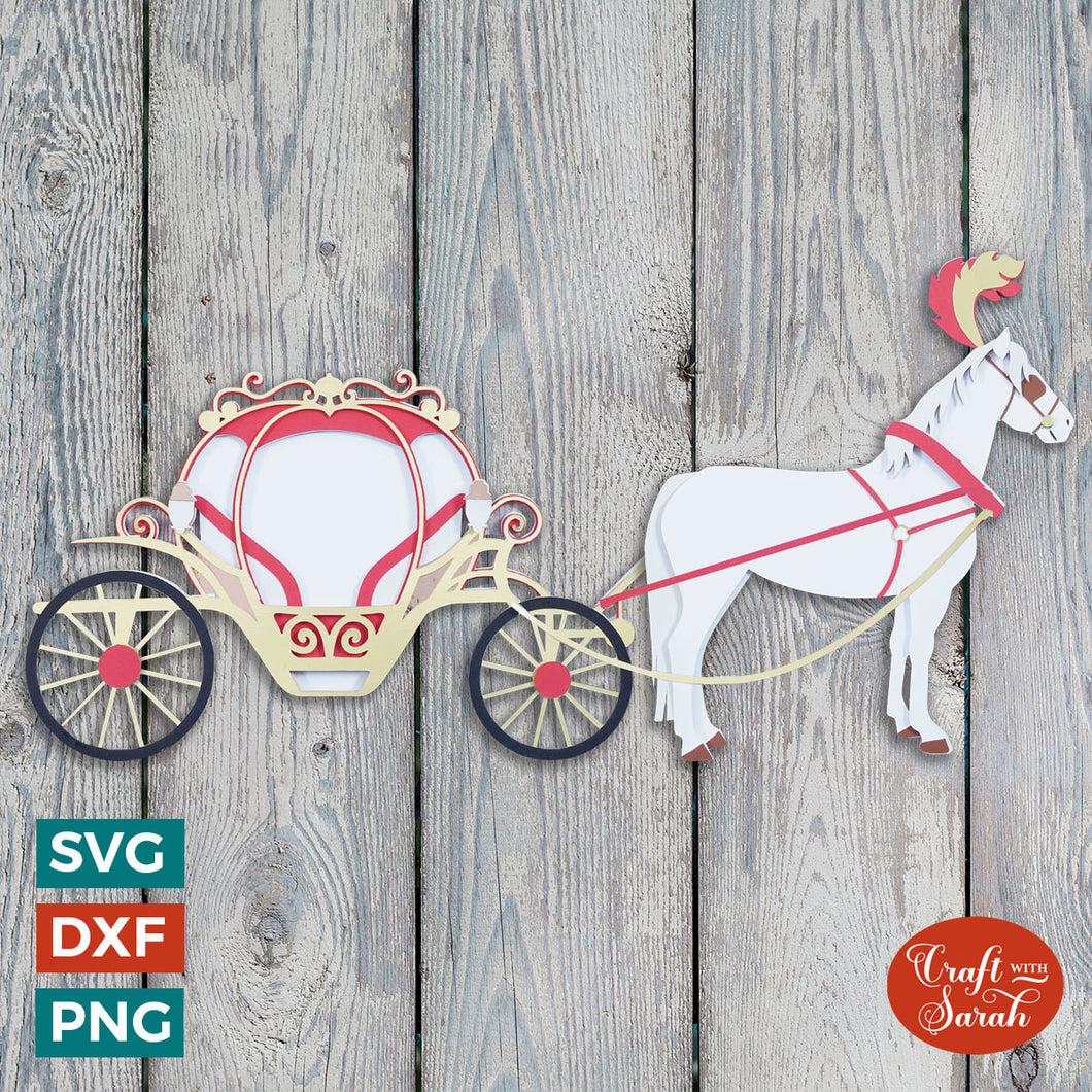Wedding Horse and Cart SVG | 3D Layered Wedding Horse and Carriage Cutting File