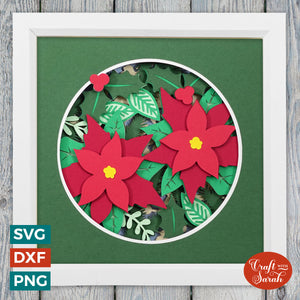 Winter Flowers Shadow Box SVG | Layered Winter Poinsettias Cutting File