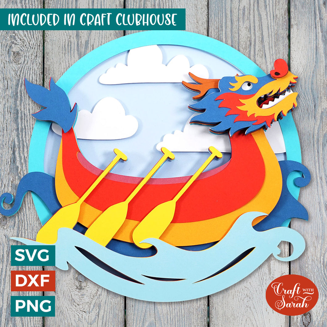 Dragon Boat Racing SVG | 3D Layered Dragon Boat Cut Files