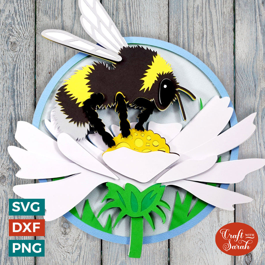 Bee & Flower Layered Design | Layered Flower and Bumblebee Cutting File