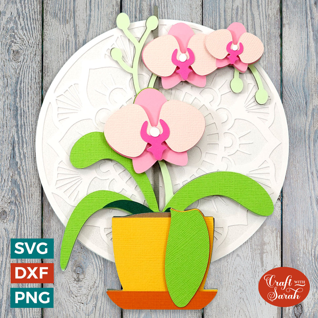 Orchid in Pot SVG | Layered Orchid Flower Cutting File