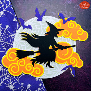 Flying Witch SVG | Layered Halloween Witch Cutting File