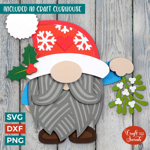 Mistletoe Gnome SVG | Layered Male Festive Christmas Gonk Cutting Files