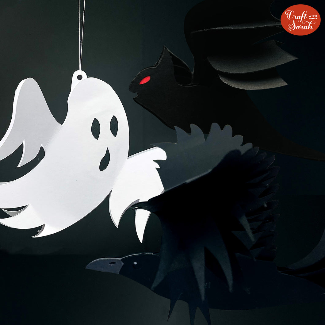 Halloween Decoration SVGs | Hanging Ghost, Raven and Bat Cutting File