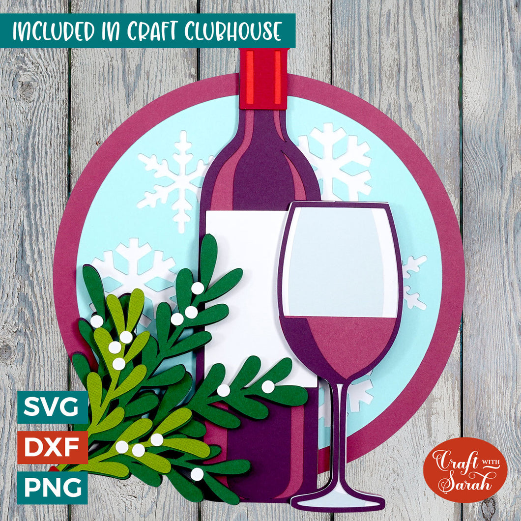 Mistletoe and Wine SVG | Layered Festive Christmas Drink Cutting File