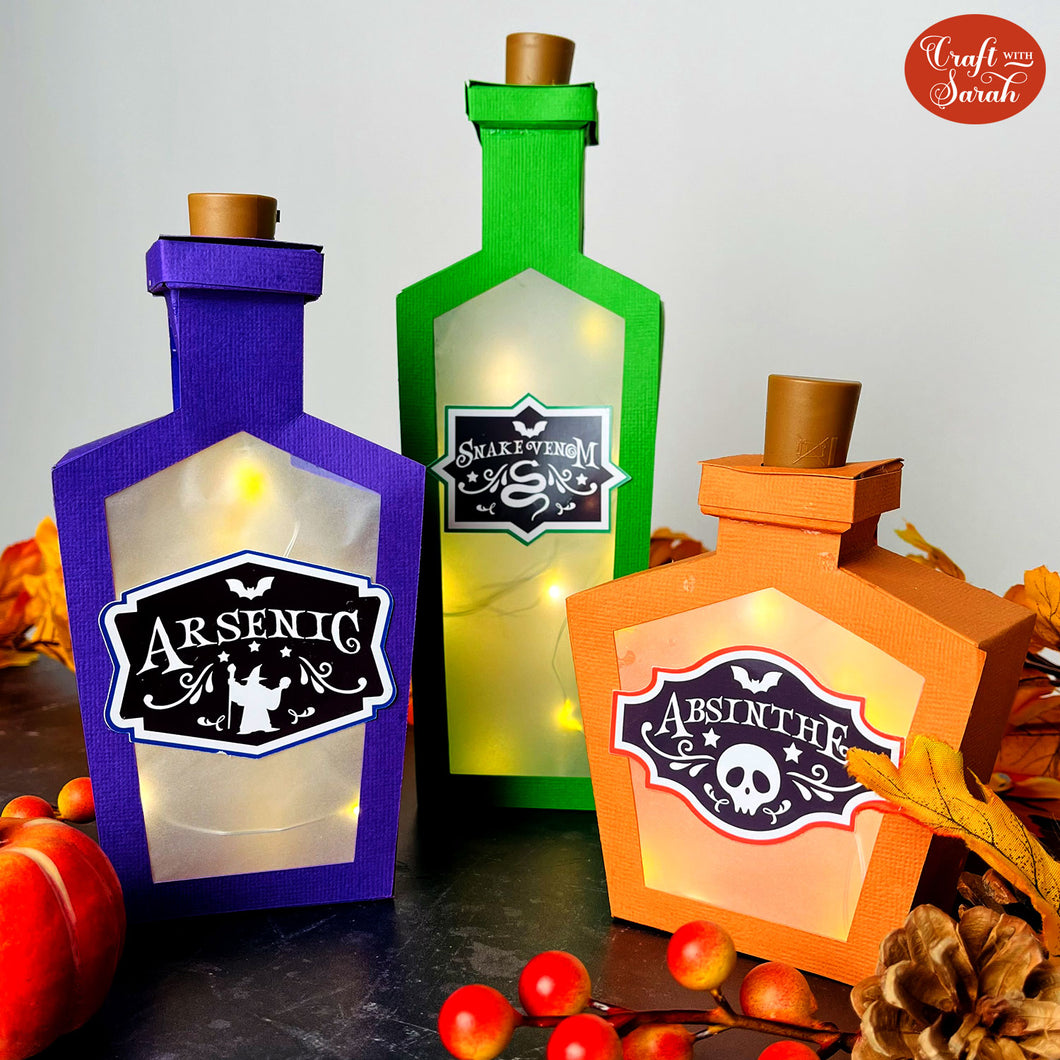 3D Potion Bottle SVGs | Halloween Poison Bottle Cutting Files