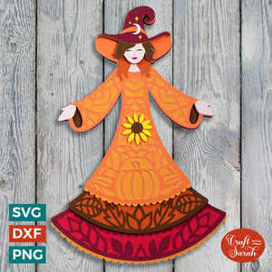 Autumn Witch SVG | Layered Fall Witch Cut Files