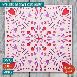 Hearts Quilt Card SVG | Layered Greetings Card Cutting File