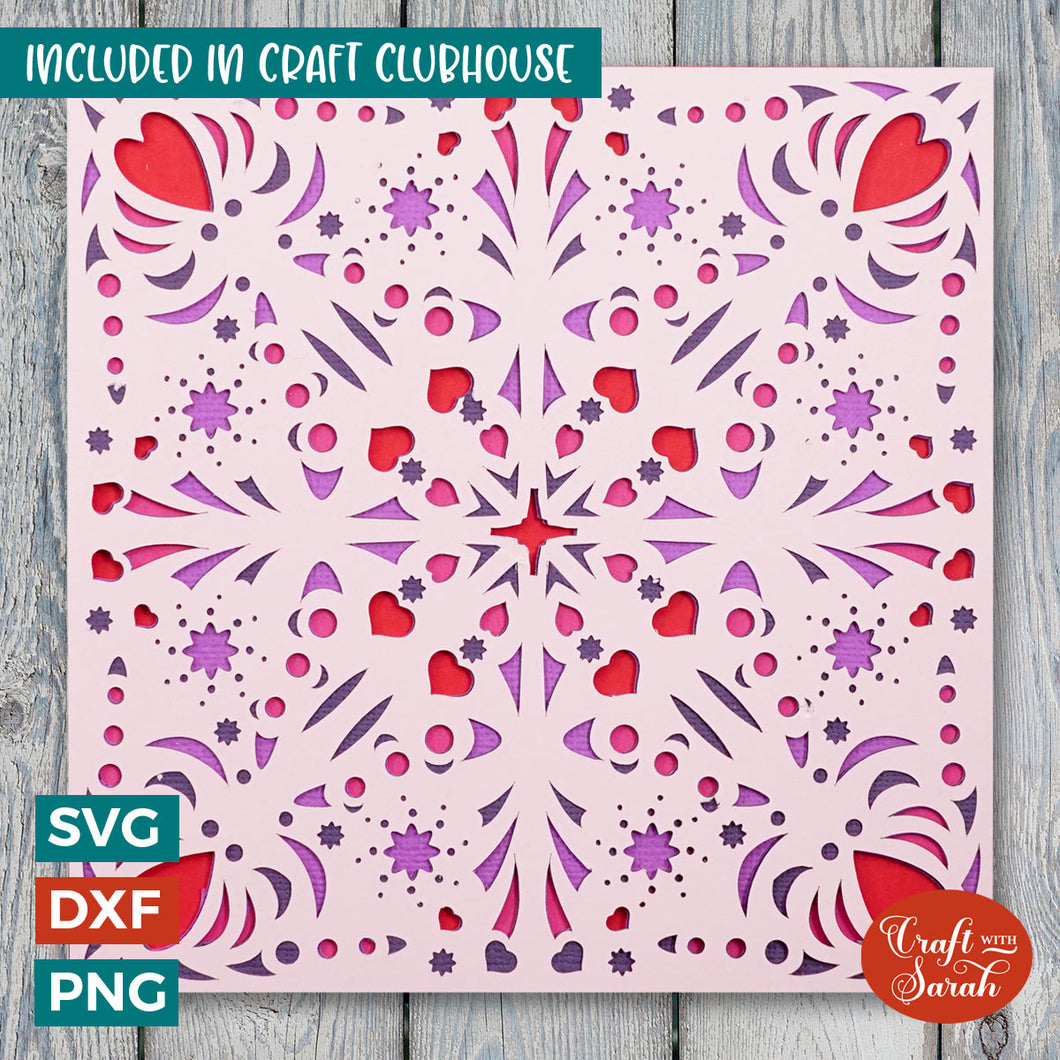 Hearts Quilt Card SVG | Layered Greetings Card Cutting File