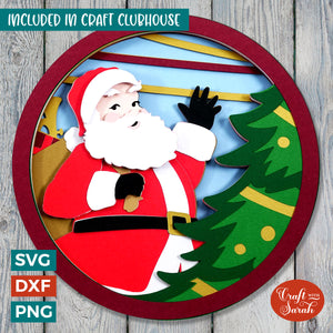 Santa Circular Scene SVG | Layered Father Christmas Cutting File