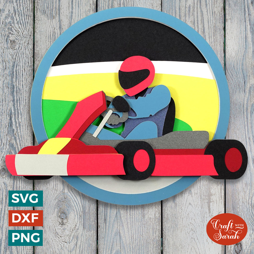 Go Karting SVG | 3D Layered Go Kart Cut Files