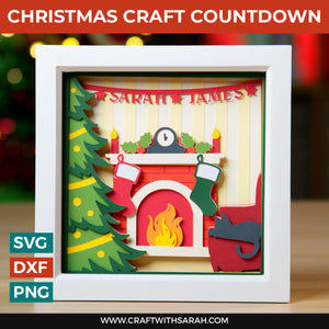 Christmas Shadow Box SVG | Customizable Hygge Fireplace Box Frame Cutting File