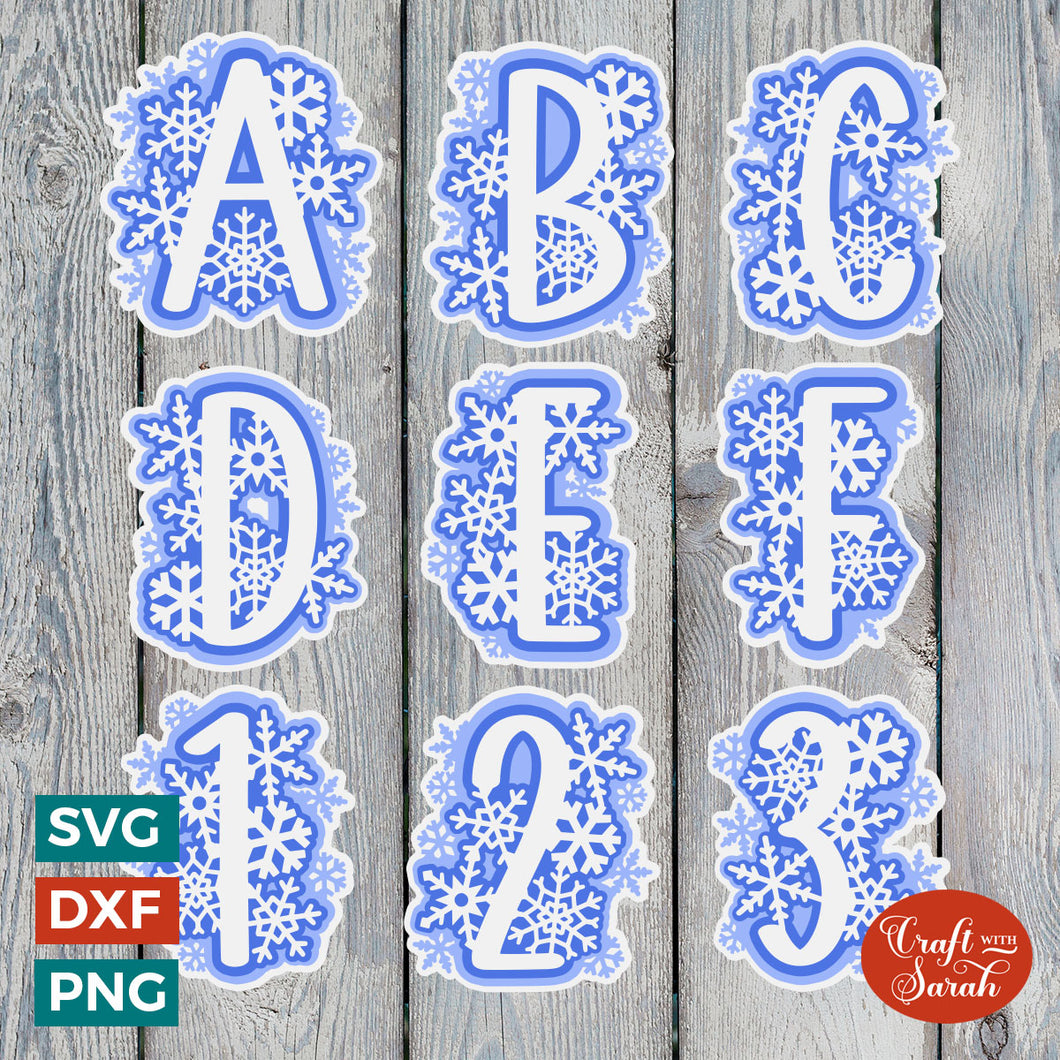 Winter Layered Alphabet | A-Z & 0-9 Alphabet SVGs