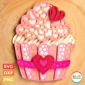 Valentine's Day Cupcake SVG | Layered Cupcake Cutting File