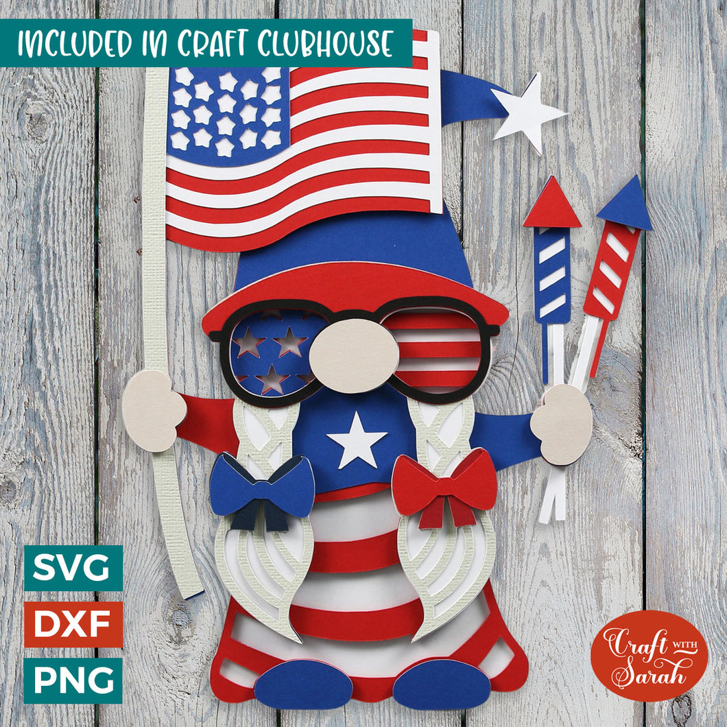 Female 4th July Gnome SVG | 3D Layered Patriotic USA Gnome