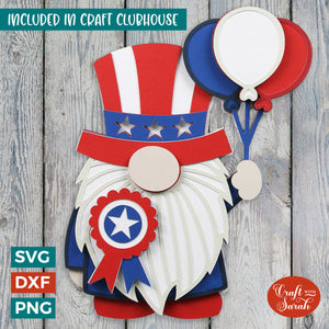 Male 4th July Gnome SVG | 3D Layered Patriotic USA Gnome